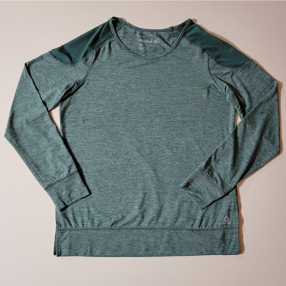Reebok Women's 24/7 Green Mesh Shoulder Long Sleeve Jersey Top